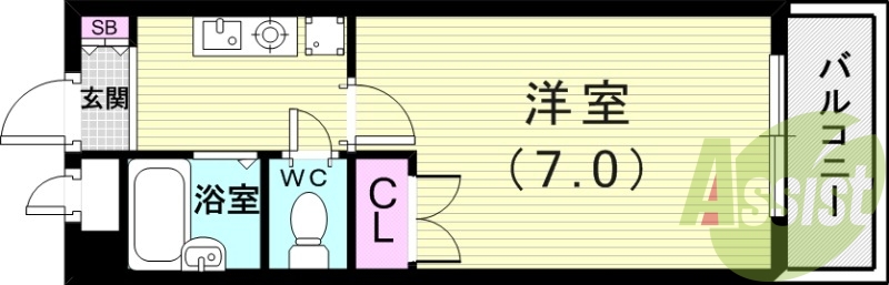 1K（１９.７１平米）室内洗濯機置場