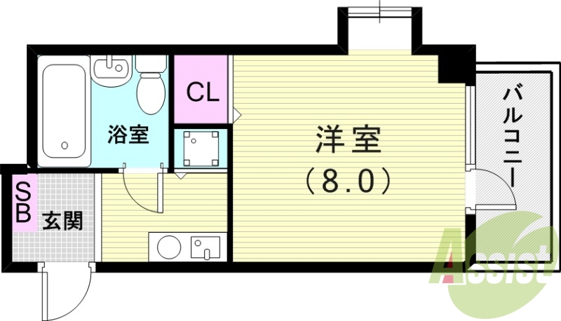 １K（２７.６平米）浴室乾燥機・室内洗濯機置場・エアコン