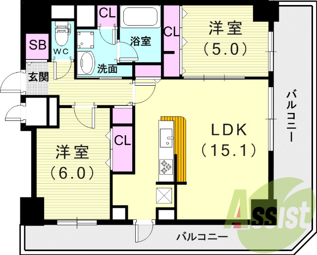1LDK(62.96平米)ネット無料・システムキッチン