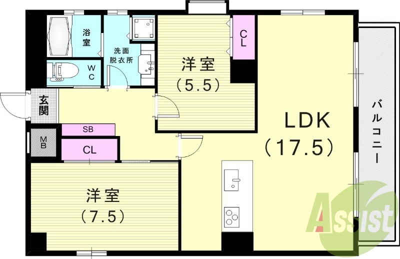 2LDK（69平米）エアコン・システムキッチン・モニターホン