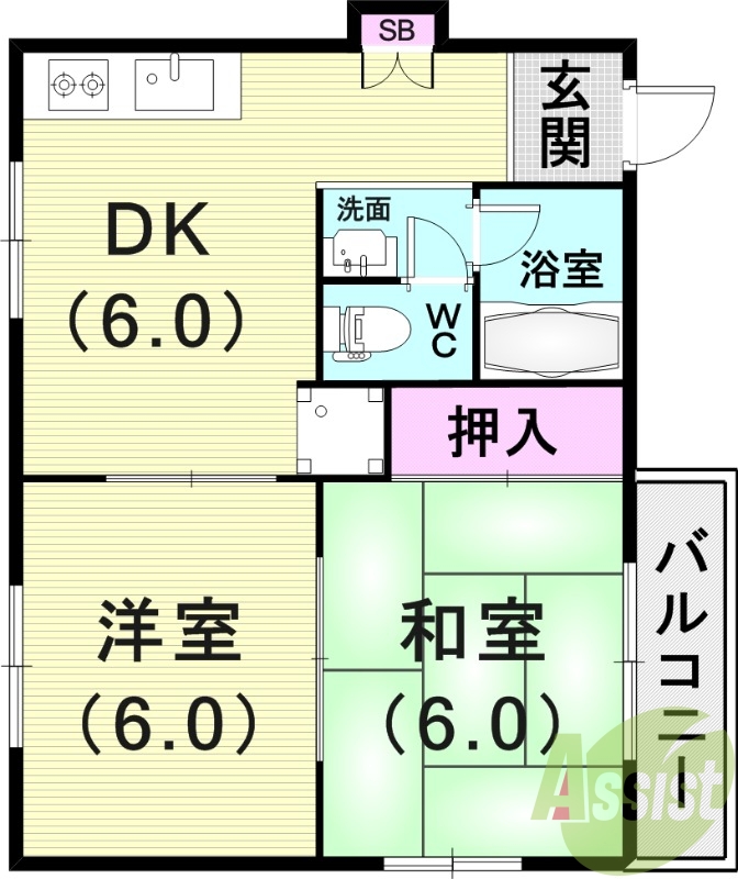 2DK(41.66平米)モニター付きインターフォン・エアコン