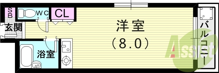 1R（22.68平米）エアコン・バルコニー・IHコンロ・収納