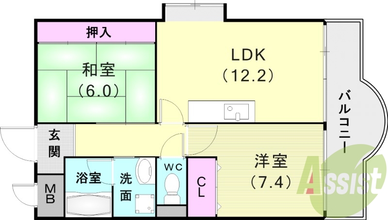 2LDK（58.64平米）モニターホン・下駄箱・和室・角部屋