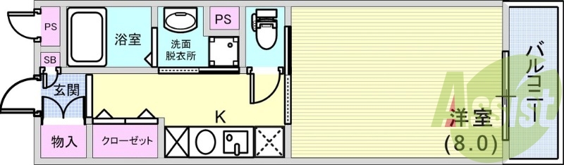 1K（27.99平米）IHコンロ・エアコン・TVモニターホン