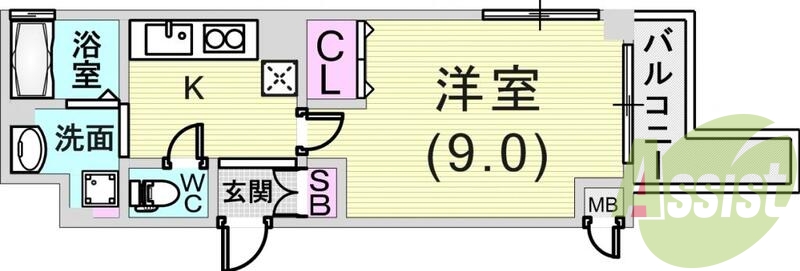 1K（27.96平米）システムキッチン・独立洗面台・エアコン