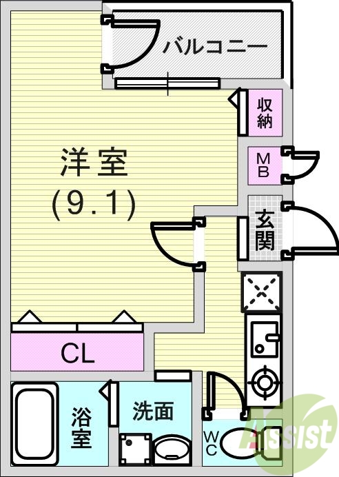 1K(28.83平米)モニター付きインターホン・オートロック