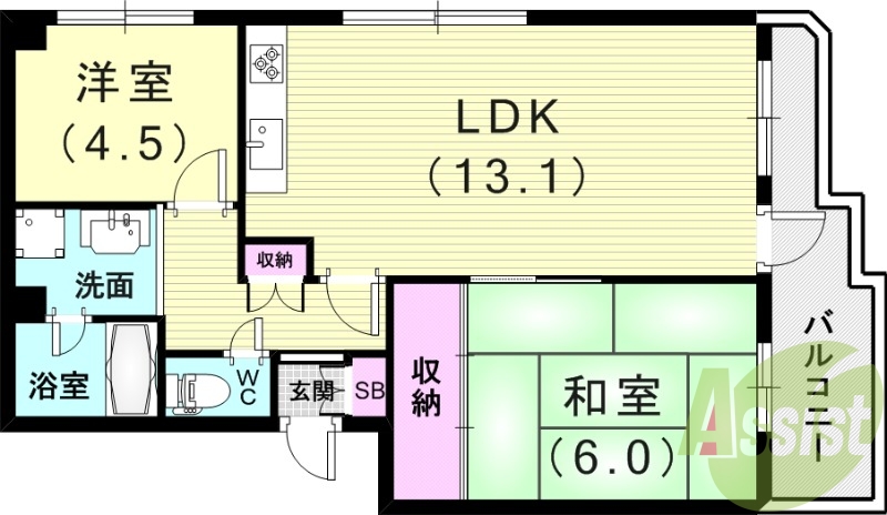 3LDK（58.48平米）オートロック・エアコン・浴室乾燥機