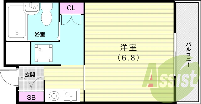 １Ｋ（１９．７平米）エアコン・3点ユニットバス