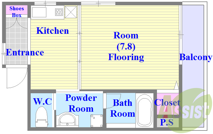 セパレートでバルコニーが広い単身さん向けの間取りです。