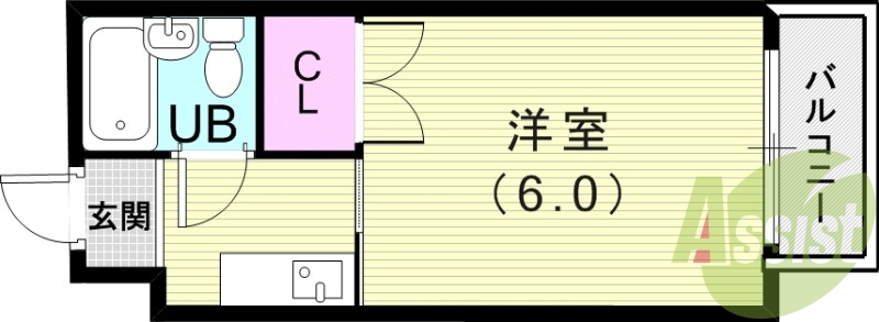 1K(17.36平米)1口IHコンロ・室内洗濯機置き場