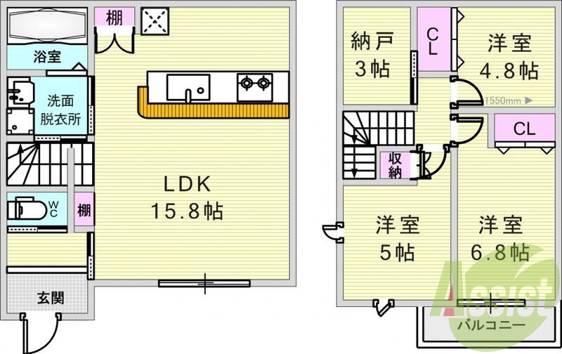 3SLDK（73平米）システムキッチン・ネット無料・追焚き