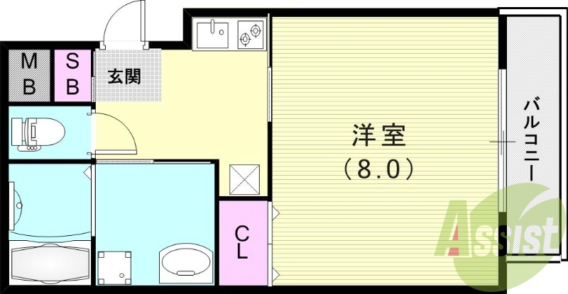 1K（24.61平米）クローゼット・独立洗面台・エアコン