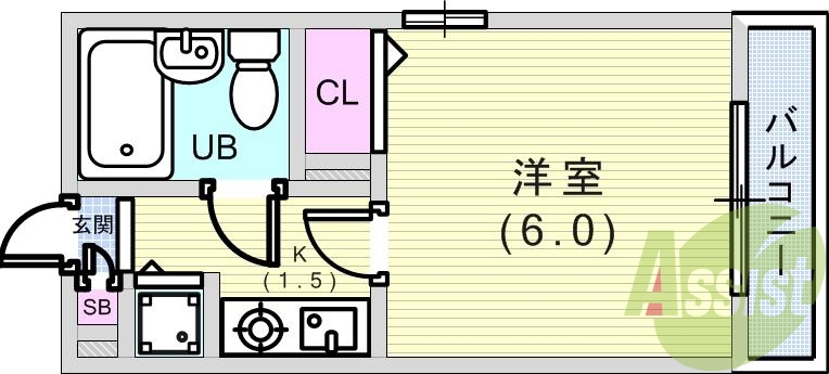 ワンルーム（１８．１１平米）3点ユニット・１口コンロ