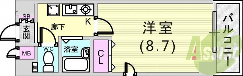 1K（23.6平米）エアコン・1口ガスコンロ・バストイレ別