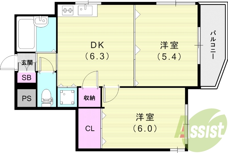2DK（39.15平米）システムキッチン・収納・オートロック