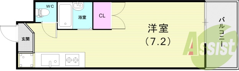 1R（20平米）風呂トイレ別・室内洗濯機置場・バルコニー