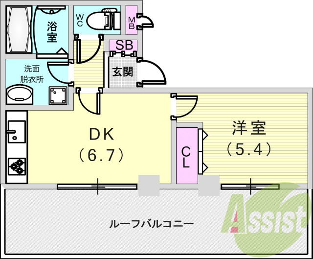 １ＤＫ（３０．７８平米）システムキッチン・独立洗面台・収納