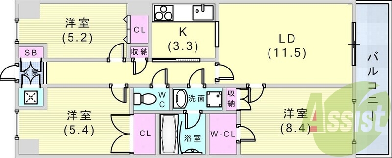 3LDK（75.6平米）エアコン・浴室乾燥機・モニターホン