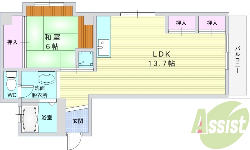 1LDK(50.31平米)室内洗濯機置き場・TVインターホン