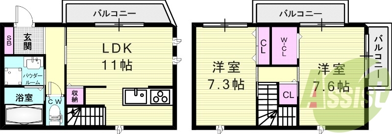 2LDK（67.39平米）ペット可、オール電化・エアコン