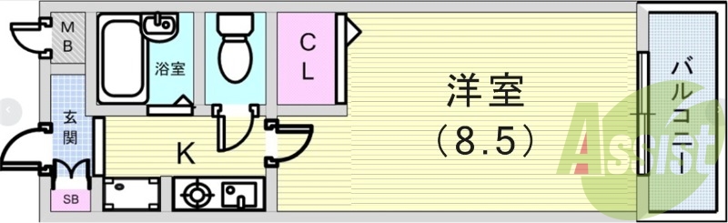 １K（２３平米）風呂トイレ別・室内洗濯機置場・エアコン・収納