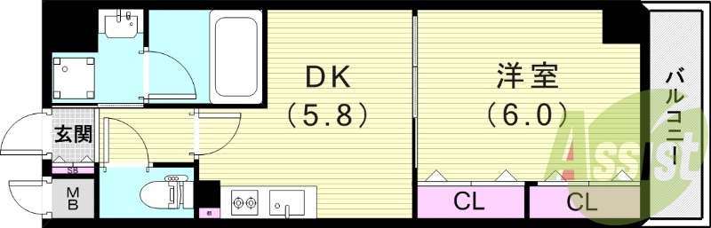 1DK（29.28平米）ネット無料・エアコン・室内洗濯機置場