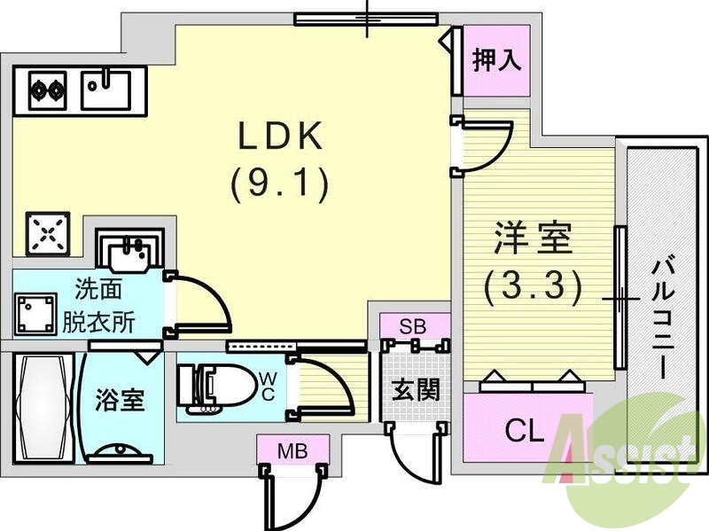 1LDK（32.16平米）エアコン・セパレート・ネット無料