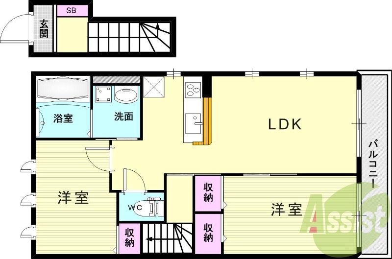 2LDK（57.31）浴室乾燥・エアコン・システムキッチン