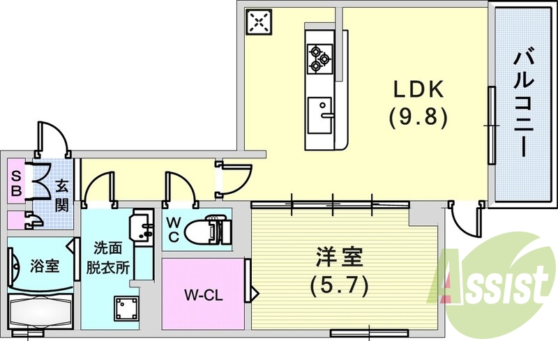 1LDK（40.11平米）浴室換気乾燥機・洗髪洗面化粧台