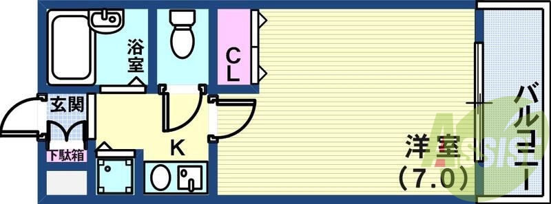 １K（20.19平米）エアコン・収納・下駄箱・室内洗濯機置場