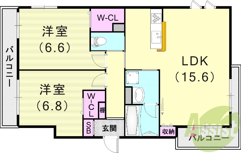 2LDK(70.01平米)システムキッチン・室内洗濯機置場