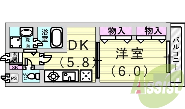 1DK（29.28平米）システムキッチン・独立洗面台・収納
