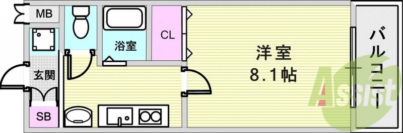 １Ｋ（23.8平米）独立洗面台・室内洗濯機置場・エアコン