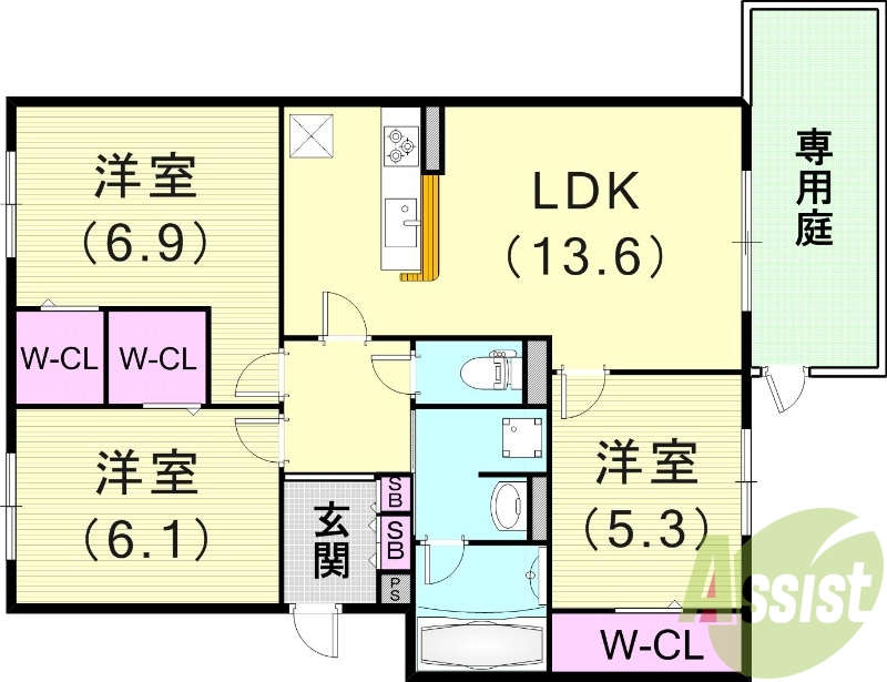 3LDK（73.39平米）モニター付きインターホン・追い焚き