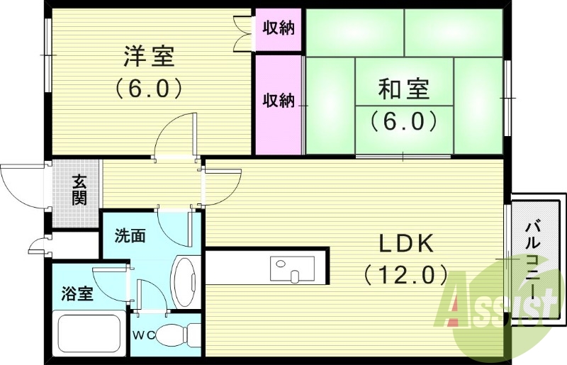 2LDK(52.17平米)脱衣所・モニター付きインターホン