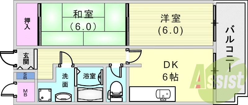 2DK(４５.３６平米）脱衣所・風呂トイレ洗面台別