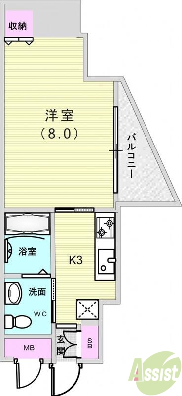 1K（26.36平米）独立洗面台・ウォシュレット・エアコン