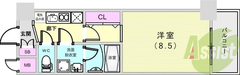 1K（２６．２２平米）独立洗面台・浴室乾燥機・室内洗濯機置場