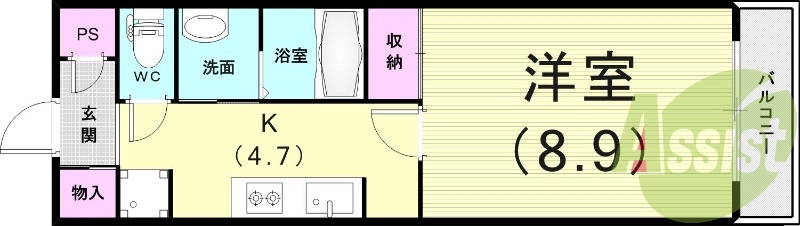 1K（32平米）2口コンロ・独立洗面台・浴室乾燥機・エアコン