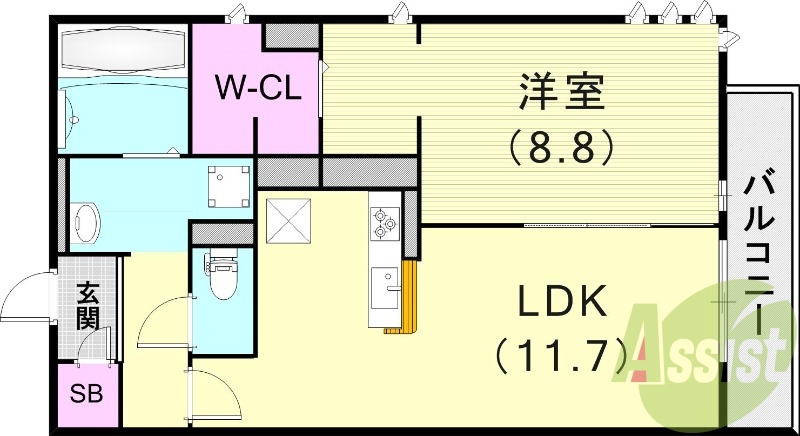 1LDK（50.26平米）カウンターキッチン・追い焚き・収納