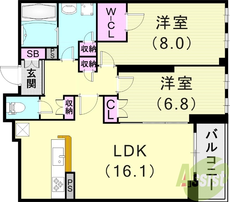 2LDK(69.83平米)システムキッチン・浴室乾燥機・収納