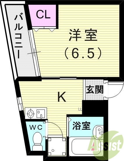 1K（23.52平米）IHコンロ・エアコン・クローゼット