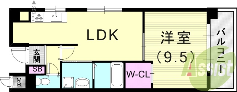 1LDK(45平米)3点セパレート・浴室乾燥機・下駄箱