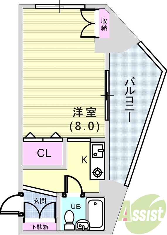 1R（２５.６７平米）ガスコンロ・収納・角部屋・ユニットバス