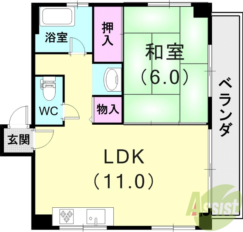1LDK(45平米)システムキッチン・モニターホン・角部屋