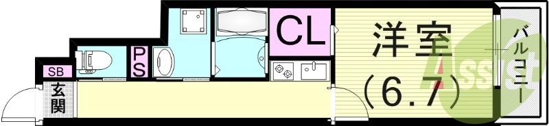 1K（26.67平米）2口ガスコンロ・エアコン・モニターホン