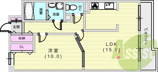 1LDK（57平米）システムキッチン・独立洗面台・下駄箱