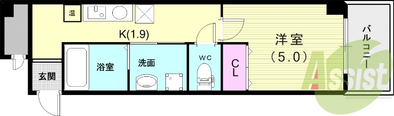 1K（25.52平米）IHコンロ・独立洗面台・室内洗濯機置場