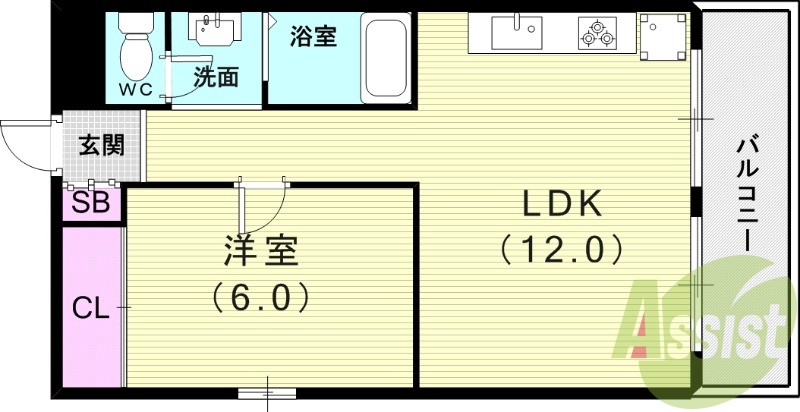 1LDK(48平米）モニターフォン・室内洗濯置場