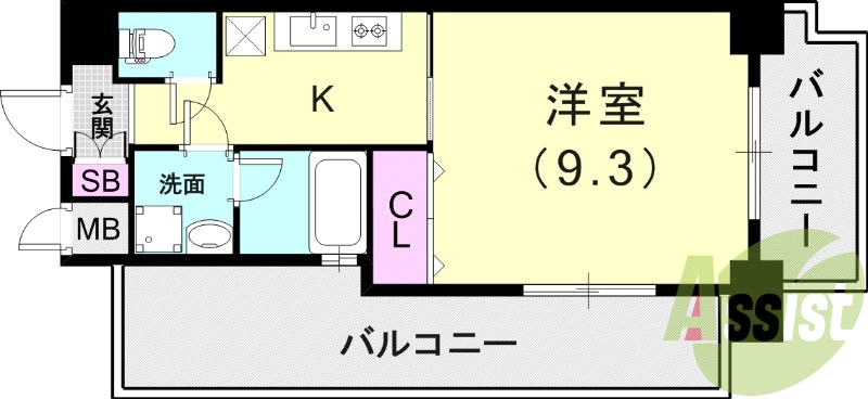 1Ｋ（30.51平米）ＴＶモニターホン・エアコン・ペット相談